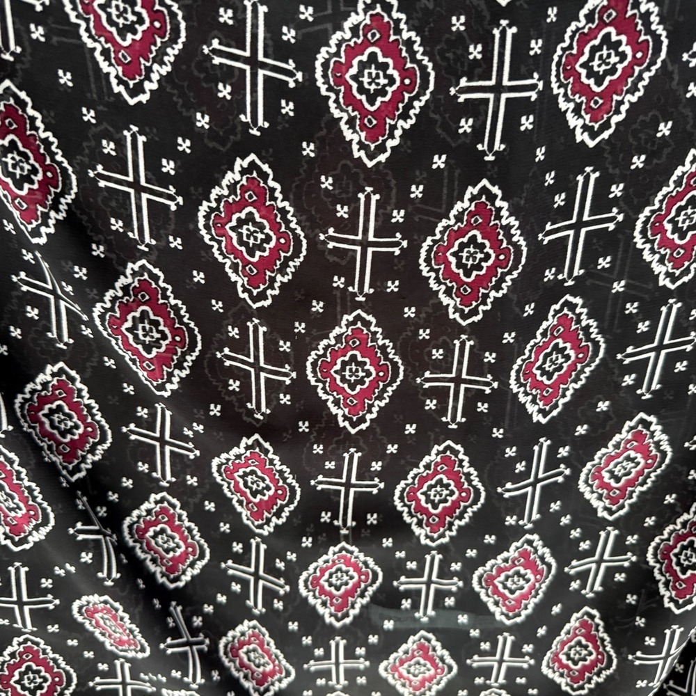 Maurices Tunic Top Womens L Black Burgundy Cross Medallion Sheer Strappy Back - Picture 4 of 7
